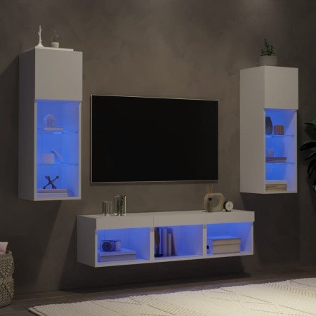 Muebles de TV de pared con LED 5 pzas madera ingeniería blanco en Muebles TV | Comprar online en Foro24
