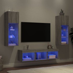 Muebles TV pared con LED 5 pzas madera ingeniería gris Sonoma en Muebles TV | Comprar online en Foro24