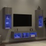 Muebles TV pared con LED 5 pzas madera ingeniería gris Sonoma