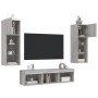 Muebles TV pared con LED 5 pzas madera ingeniería gris Sonoma
