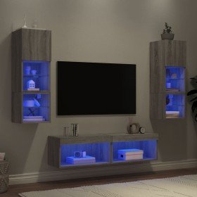 Muebles TV pared con LED 6 pzas madera ingeniería gris Sonoma en Muebles TV | Comprar online en Foro24
