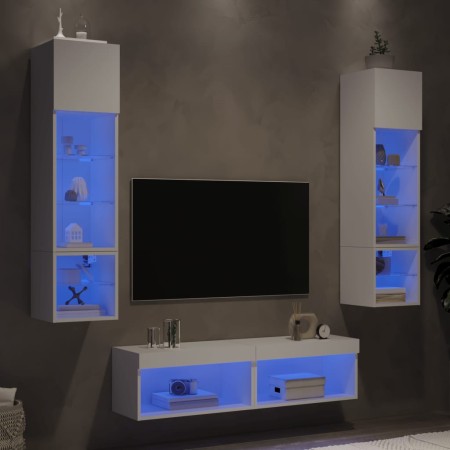 Muebles de TV de pared con LED 6 pzas madera ingeniería blanco