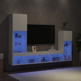 Muebles de TV de pared con LED 4 pzas madera ingeniería blanco