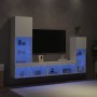 Muebles de TV de pared con LED 4 pzas madera ingeniería blanco