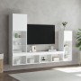 Muebles de TV de pared con LED 4 pzas madera ingeniería blanco