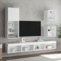 Muebles de TV de pared con LED 5 pzas madera ingeniería blanco