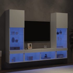 Muebles de TV de pared con LED 5 pzas madera ingeniería blanco en Muebles TV | Comprar online en Foro24