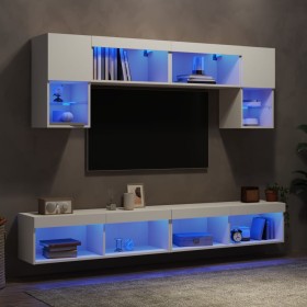 Muebles de TV de pared con LED 6 pzas madera ingeniería blanco
