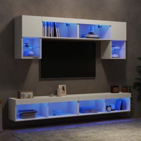 Muebles de TV de pared con LED 6 pzas madera ingeniería blanco