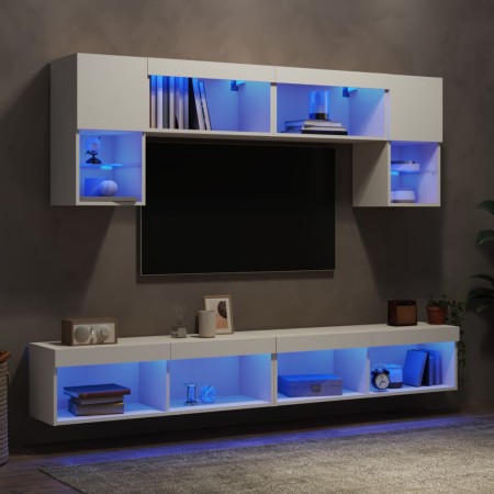 Muebles de TV de pared con LED 6 pzas madera ingeniería blanco