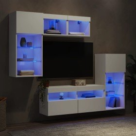 Muebles de TV de pared con LED 5 pzas madera ingeniería blanco en Muebles TV | Comprar online en Foro24