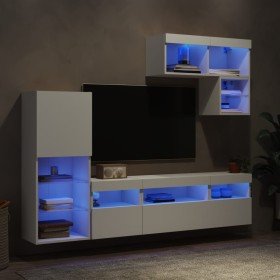 Muebles de TV de pared con LED 6 pzas madera ingeniería blanco en Muebles TV | Comprar online en Foro24