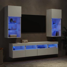 Muebles de TV de pared con LED 5 pzas madera ingeniería blanco en Muebles TV | Comprar online en Foro24