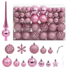 Juego de bolas de Navidad 111 pzas poliestireno rosa