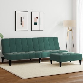 Sofá cama de 2 plazas con taburete terciopelo verde oscuro en Sofás | Comprar online en Foro24