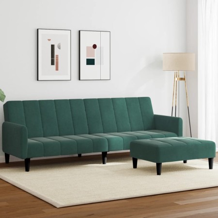 Sofá cama de 2 plazas con taburete terciopelo verde oscuro en Sofás | Comprar online en Foro24