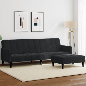 Sofá cama de 2 plazas con taburete terciopelo negro en Sofás | Comprar online en Foro24