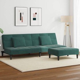 Sofá cama de 2 plazas con taburete terciopelo verde oscuro en Sofás | Comprar online en Foro24