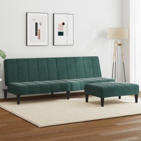 Sofá cama de 2 plazas con taburete terciopelo verde oscuro
