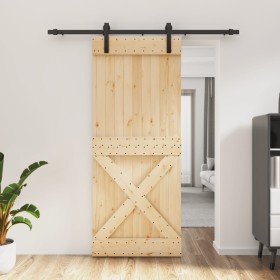 Puerta corredera con herrajes madera maciza de pino 85x210 cm de vidaXL, Puertas - Ref: Foro24-3202981, Precio: 178,61 €, Des...