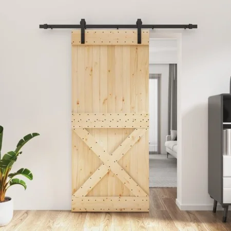 Schiebetür mit Beschlägen aus massivem Kiefernholz, 90 x 210 cm von vidaXL, Türen - Ref: Foro24-3202982, Preis: 185,87 €, Rab...