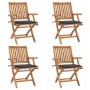 Sillas de jardín plegables y cojines 4 udes madera maciza teca