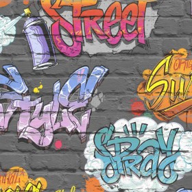 DUTCH WALLCOVERINGS Papel de pared diseño graffiti multicolor