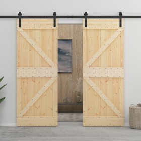 Puerta corredera con herrajes madera maciza de pino 90x210 cm