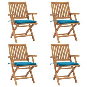 Sillas de jardín plegables 4 uds madera maciza teca con cojines