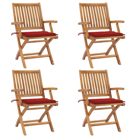Sillas de jardín plegables 4 uds madera maciza teca con cojines