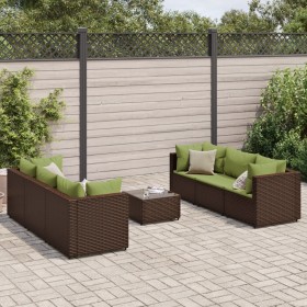 Set muebles de jardín 7 piezas y cojines ratán sintético marrón