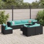 Set de muebles de jardín 9 pzas y cojines ratán sintético negro