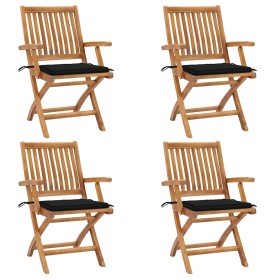Sillas de jardín plegables 4 uds madera maciza teca con cojines