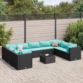 Set de muebles de jardín 10 pzas cojines ratán sintético negro