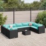 Set de muebles de jardín 10 pzas cojines ratán sintético negro