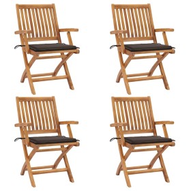 Sillas de jardín plegables 4 uds madera maciza teca con cojines