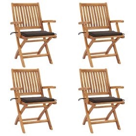 Sillas de jardín plegables 4 uds madera maciza teca con cojines