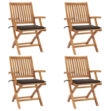 Sillas de jardín plegables 4 uds madera maciza teca con cojines