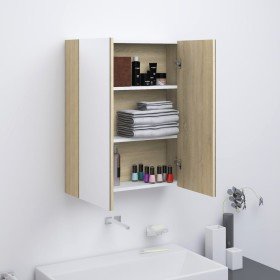 Armario de espejo de baño MDF blanco y roble 60x15x75 cm en Tocadores de baño | Comprar online en Foro24