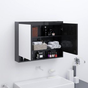 Armario de baño con espejo MDF negro brillante 80x15x60 cm