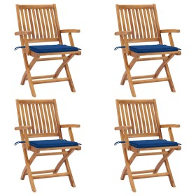 Sillas de jardín plegables 4 uds madera maciza teca con cojines