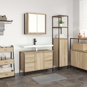 Juego de muebles de baño con cajón 2 pcs Roble Sonoma y Negro