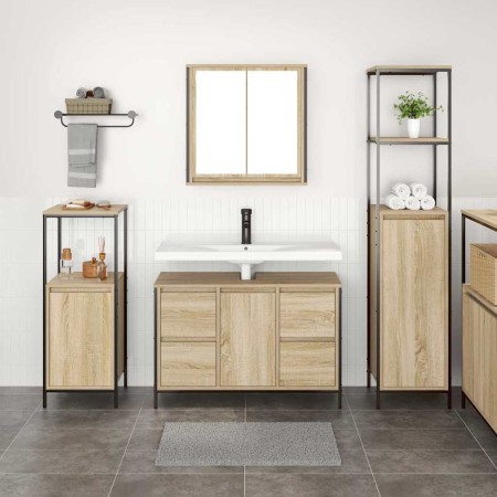 Juego de muebles de baño con cajón 3 pcs Roble Sonoma y Negro