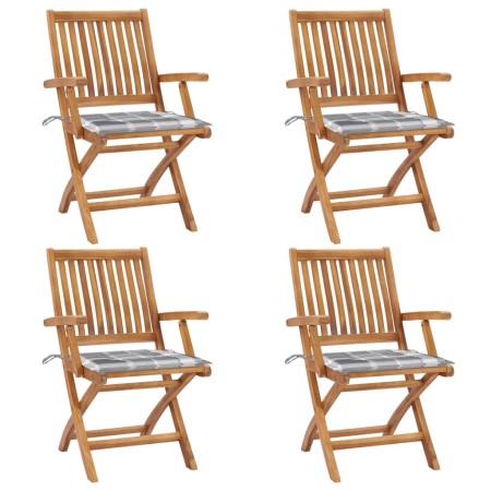 Sillas de jardín plegables 4 uds madera maciza teca con cojines