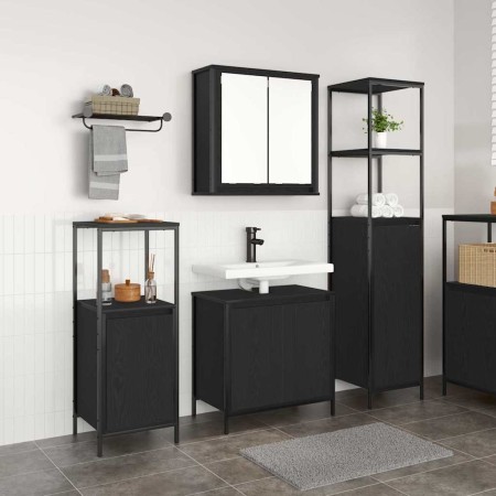 Juego de muebles de baño 3 pcs Roble negro 36 x 35 x 165 cm