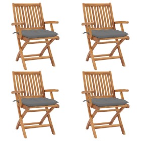 Sillas de jardín plegables 4 uds madera maciza teca con cojines