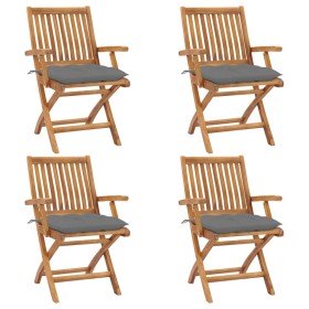 Sillas de jardín plegables 4 uds madera maciza teca con cojines