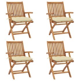 Sillas de jardín plegables 4 uds madera maciza teca con cojines
