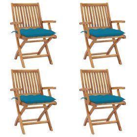 Sillas de jardín plegables 4 uds madera maciza teca con cojines