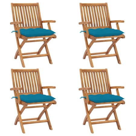 Sillas de jardín plegables 4 uds madera maciza teca con cojines